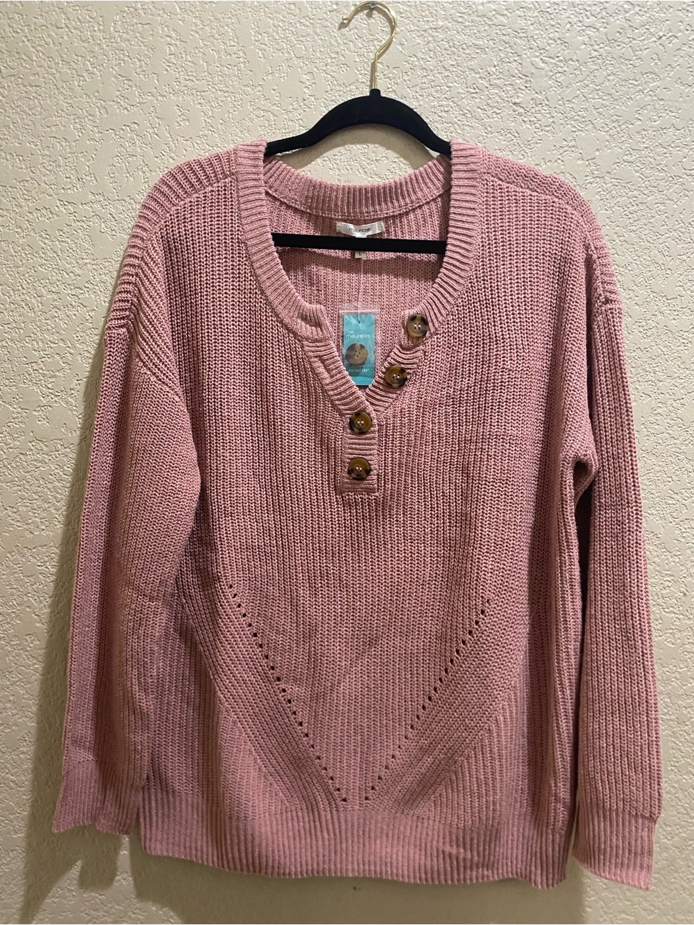 Maurices Dusty Rose Scoop Neck Button-Front Sweater